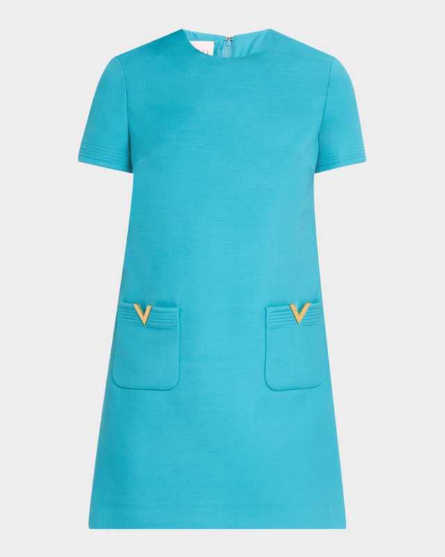 V-Logo Pocket Short-Sleeve Crepe Mini Dress